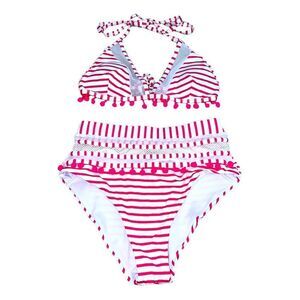 NEW Pink and White Striped H/R Pom Pom Bikini